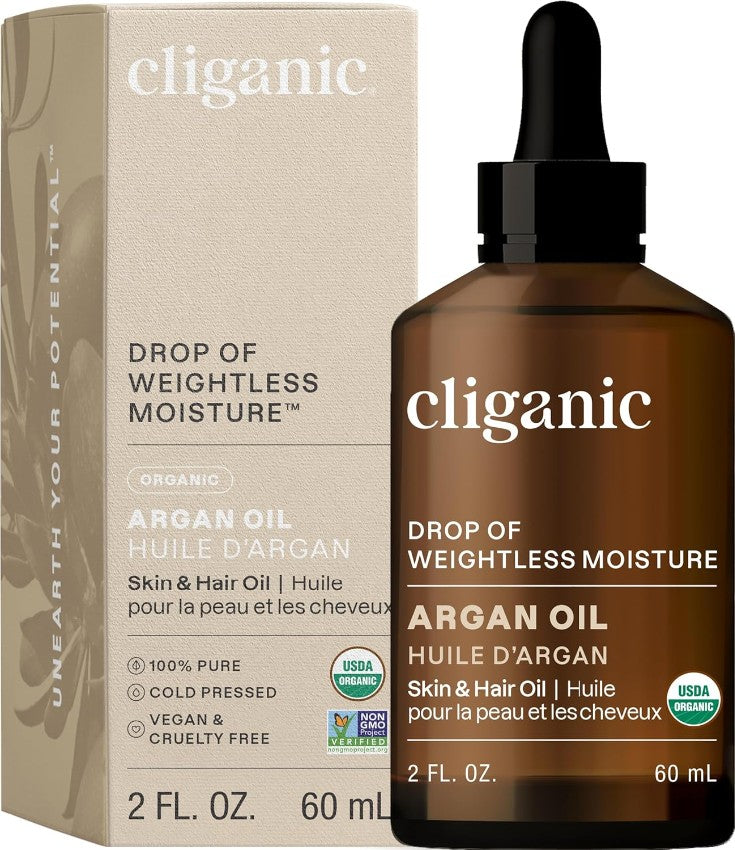 Cliganic USDA 有機冷壓摩洛哥堅果油 基底油 頭髮、臉部和皮膚滋潤修護 Organic Argan Oil 60ml