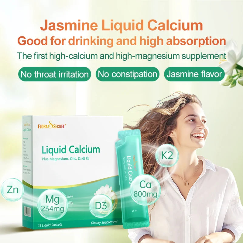 FLORA'S SECRET Liquid Calcium 少女泉茉莉鈣液態鈣鎂鋅D3K2女性補鈣 （25毫升×15條）